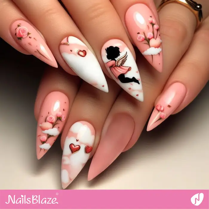 Silhouette Cupid Girl in the Sky | Valentine Nails - NB2376